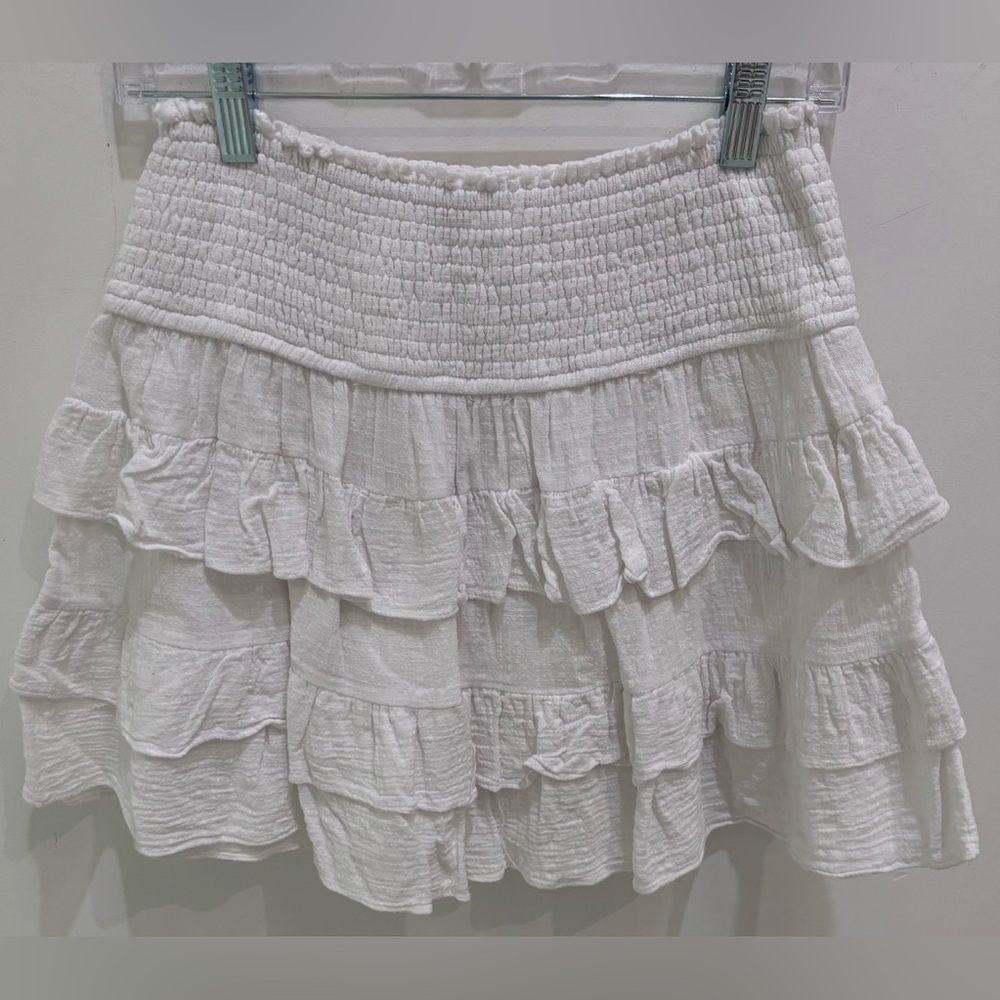 Olivaceous White Ruffled Mini Skirt